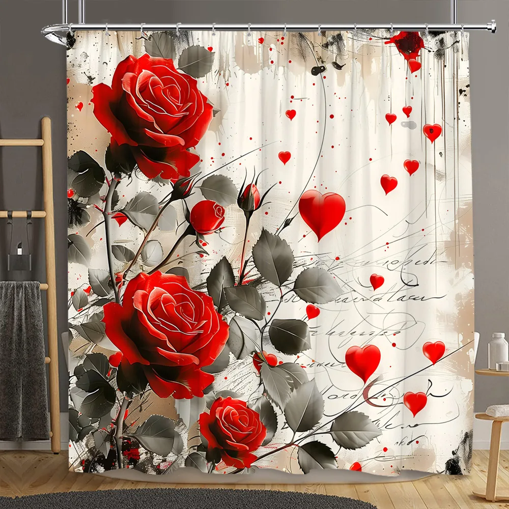 Vintage Rose Shower Curtain Old Book Newspaper Leaf Flower Garden Plant Home Polyester Fabric Bathroom Decor Curtains With Hooks