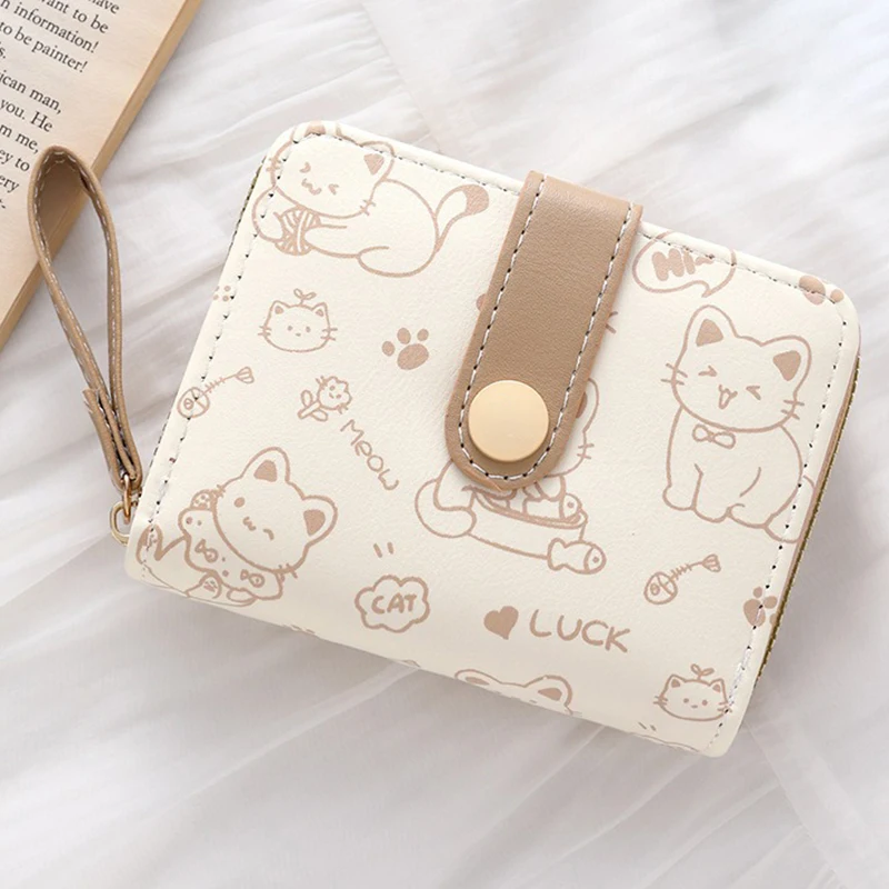 Small Cute Wallets for Women Card Holder Purses with Zip Coin Pocket High Quality Square Hand Bags Cat Wallet