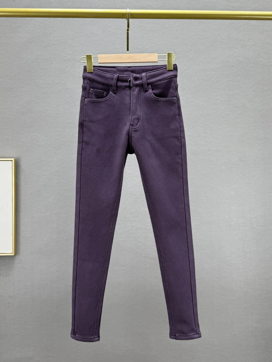 

Утепленные джинсовые капри с высокой талией и облегающим кроем, женские зимние модные повседневные джинсы из хлопка с эластаном