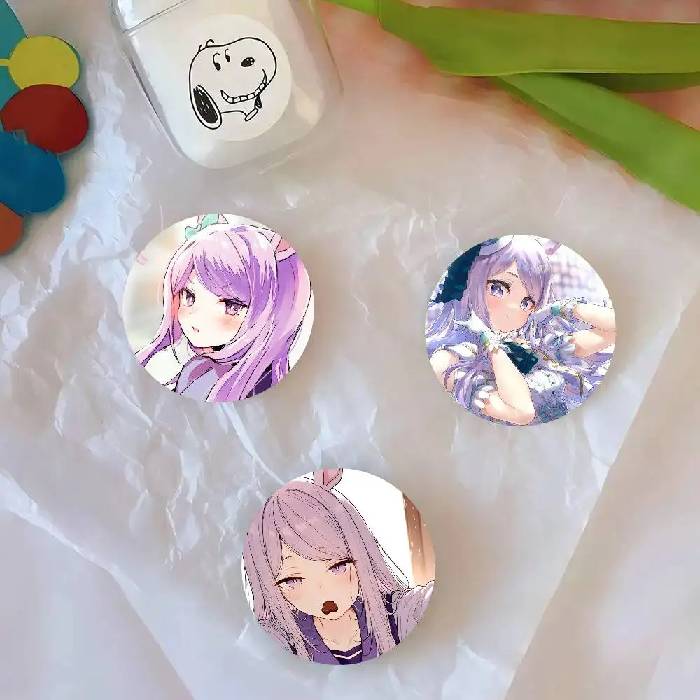 Mejiro Mcqueen Uma M-musume Anime Round Badge Lapel Pins For Backpacks Briefcase Laser Brooch Clothes Gifts