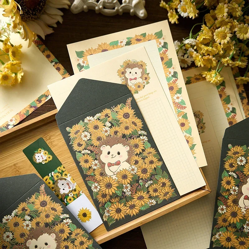 12pcs Bronzing Floral Envelopes Set Letter Pads Set Wedding Party Invitation Cards Cover Cute Sealing Stickers Korean Stationery