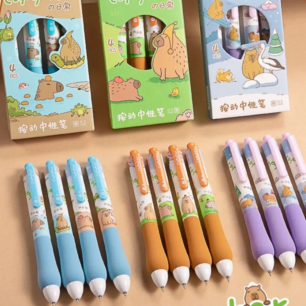 4PCS Cartoon Capybara Gel Pen Soft Grip 0.5mm Black Ink Neutral Pen Quick Drying Office Signature Pen Gift