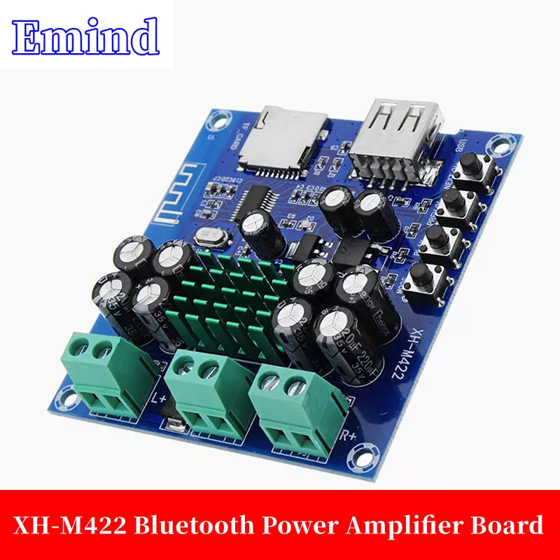 1/3/5/10/20Pcs XH-M422 Bluetooth Power Amplifier Board TPA3116D2 Chip 50W*2 Audio Amplifier Module Supports TF Card U Disk