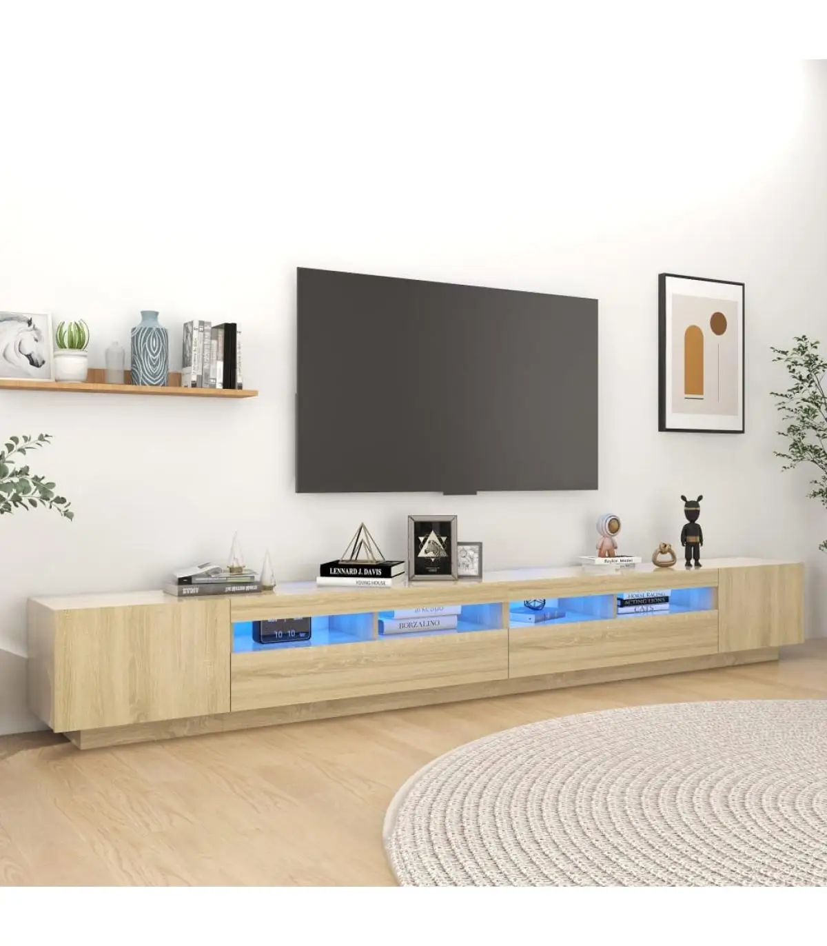 Furniture TV cabinet TV with lights LED color Oak Sonoma 300x35x40 cm