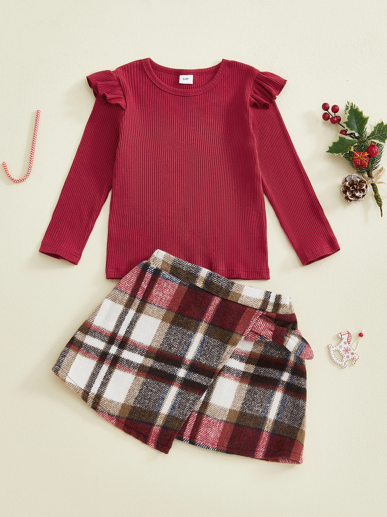 

Очаровательный весенний ансамбль из двух предметов для маленьких девочек с рюшами на рукавах и клетчатой юбкой — милый весенний наряд для малышей