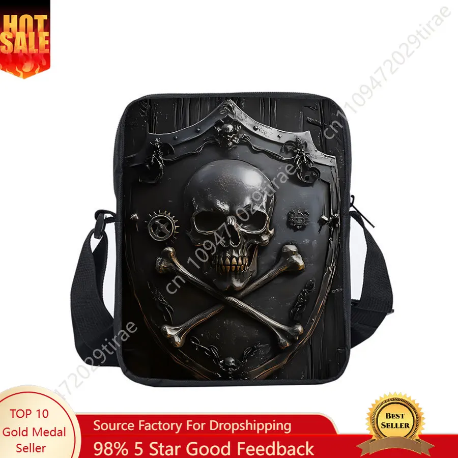 Tas Selempang Pola Tengkorak Gagak Baru untuk Anak Laki-laki/Perempuan Hadiah Terbaik Dompet Selempang Kartun Datar 2D Tas Kurir Remaja