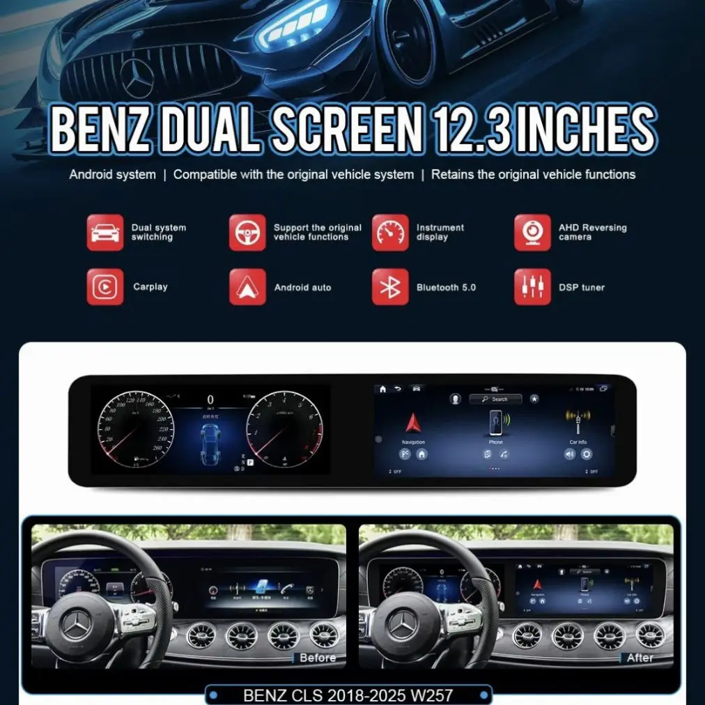 

2025 Popular Dual 12.3 '' Android 13 For Mercedes-Benz CLS 2018-2025 W257 Car GPS Navigation CarPlay HD Touch Screen Head Unit