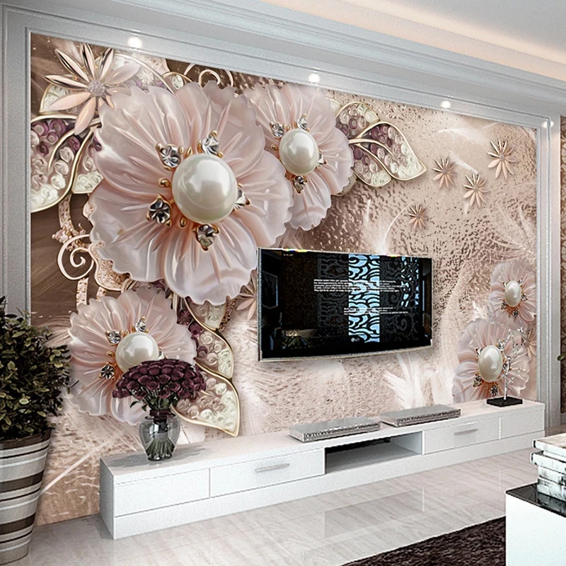 Custom Large Size Luxury Jewelry Flowers 3D Mural Wallpaper for Wall European Style Bedroom Living Room TV Background Home Decor