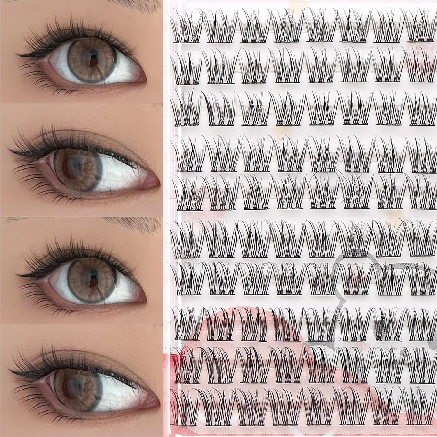 10 Rows Fishtail Individual False Eyelashes Wispy Soft Reusable DIY Eyelash Extensions Cluster Lashes