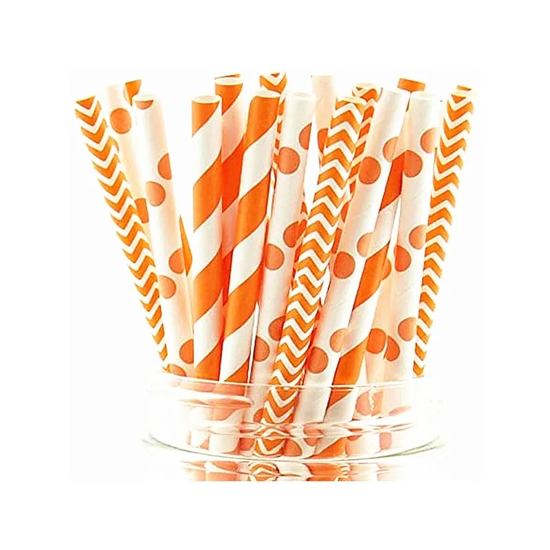 100pcs Orange Striped Wavy  Paper Straws  Wavy Grain Polka Straws, Dots Straws, Juice, Cocktail, Smoothies, Drinking Straws