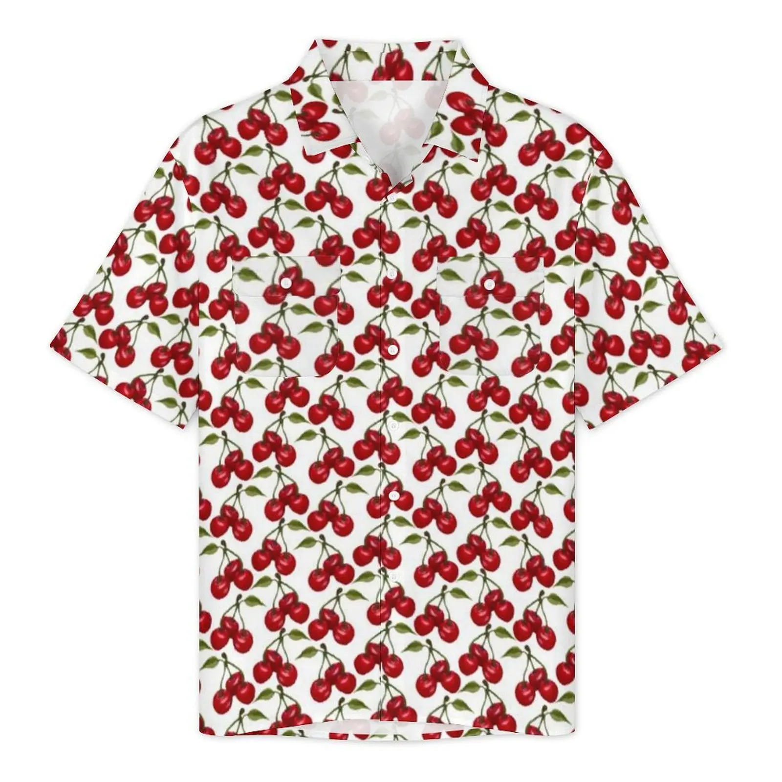 Fruit Print Vacation Shirt Pretty Red Cherry Summer Casual Shirts Man Cool Blouses Short-Sleeve Street Style Design Clothing