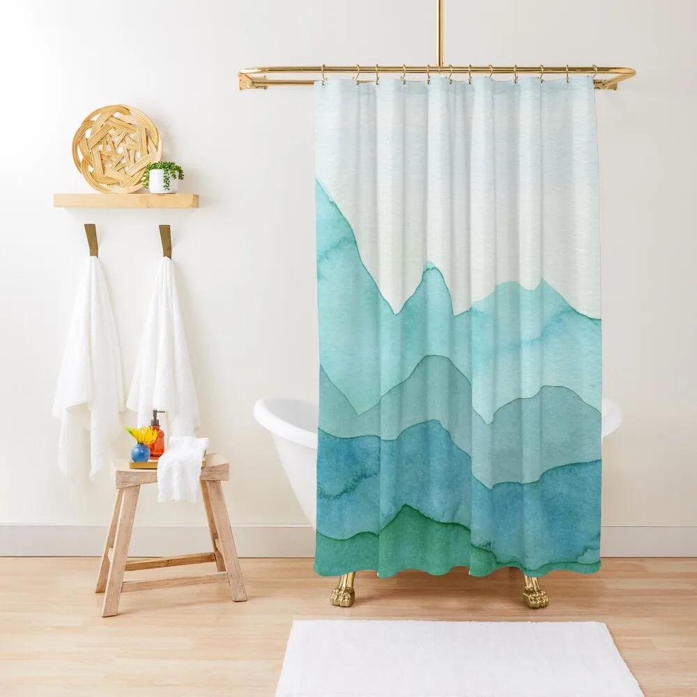 

Mountains in green, turquoise, blue Shower Curtain Shower Bath Bathroom Shower Set Curtain