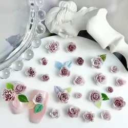 30PCS 4-11mm 3D Acrylic Rose Nail Art Charms Accessories Luminous Resin Flower Parts For Manicure Nails Decoration Supplies Tool