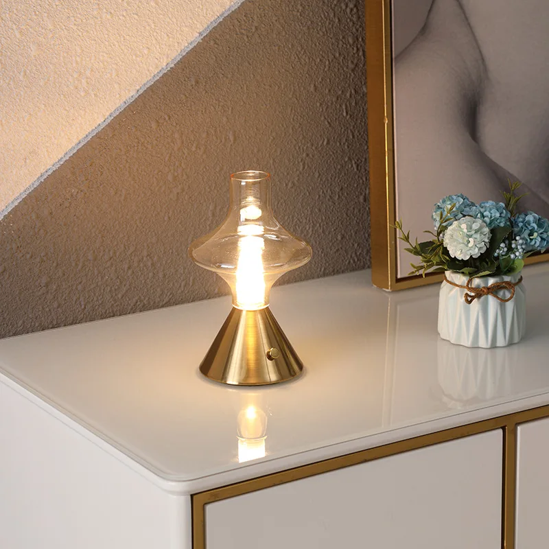 Rechargeable Minimalist Glass Antique Desk Lamp Nordic Designer Light Luxury Decoration Desktop Atmosphere Small Night Light