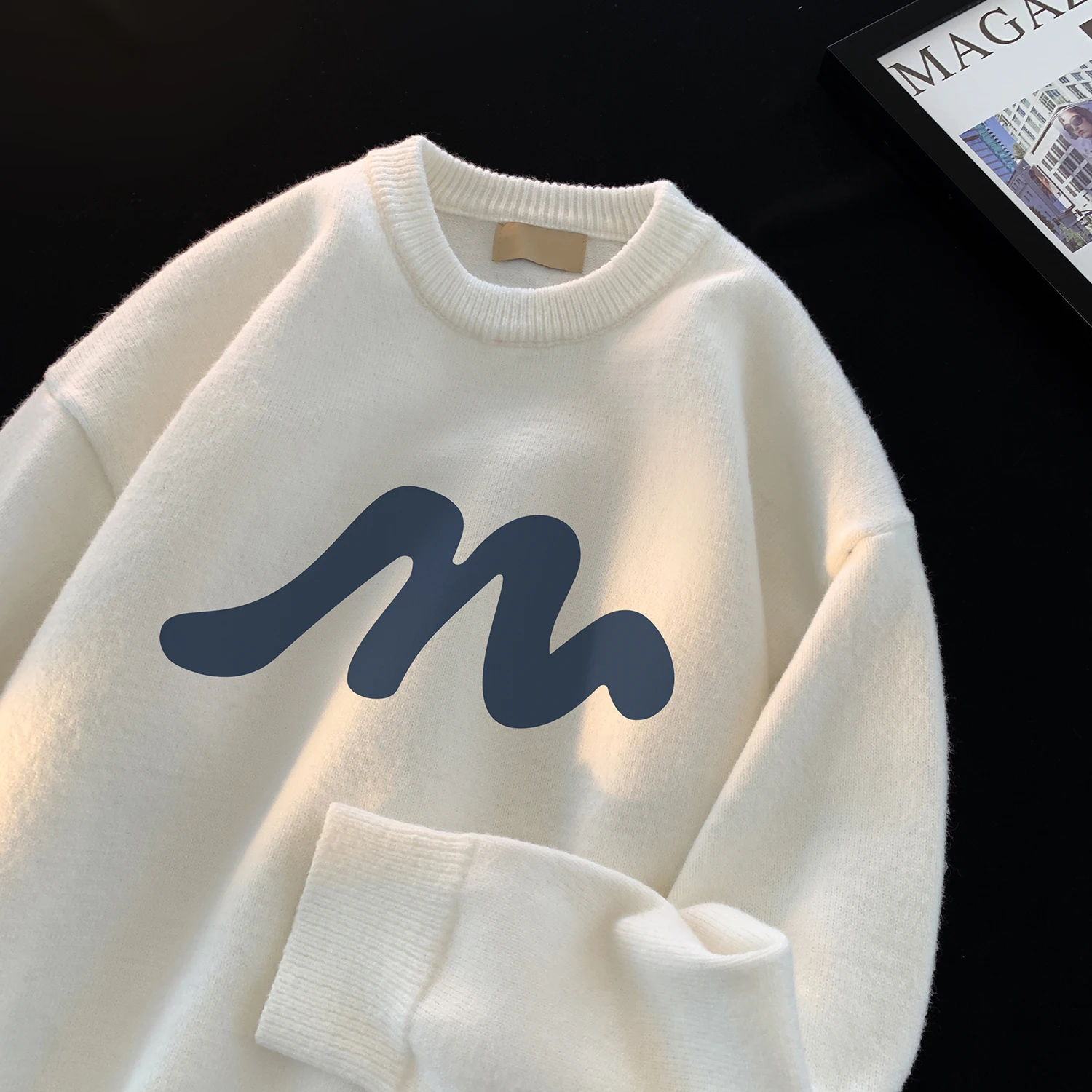 

Faionable Knitted Sweater for Teenage Boys Spring Autumn New Sle Middle School Student Clothes Loose Fit Printed round Ne...