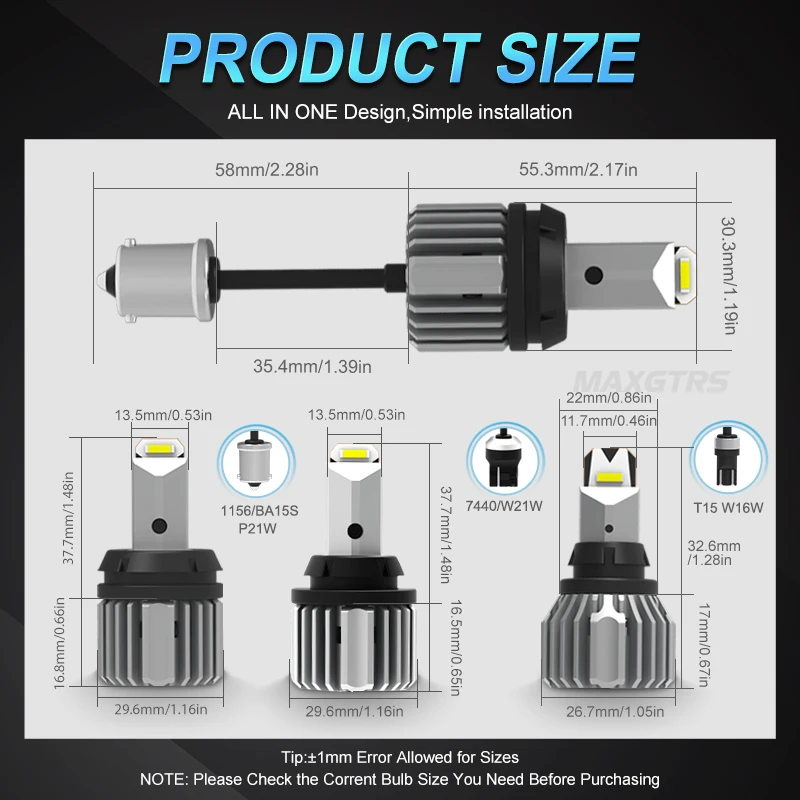 2x 1156 BA15S P21W T20 7440 W21W T15 W16W 1860 LED Chip Car LED Bulb LED Lamp Reverse Brake Tail Turn Signal Light 12V White