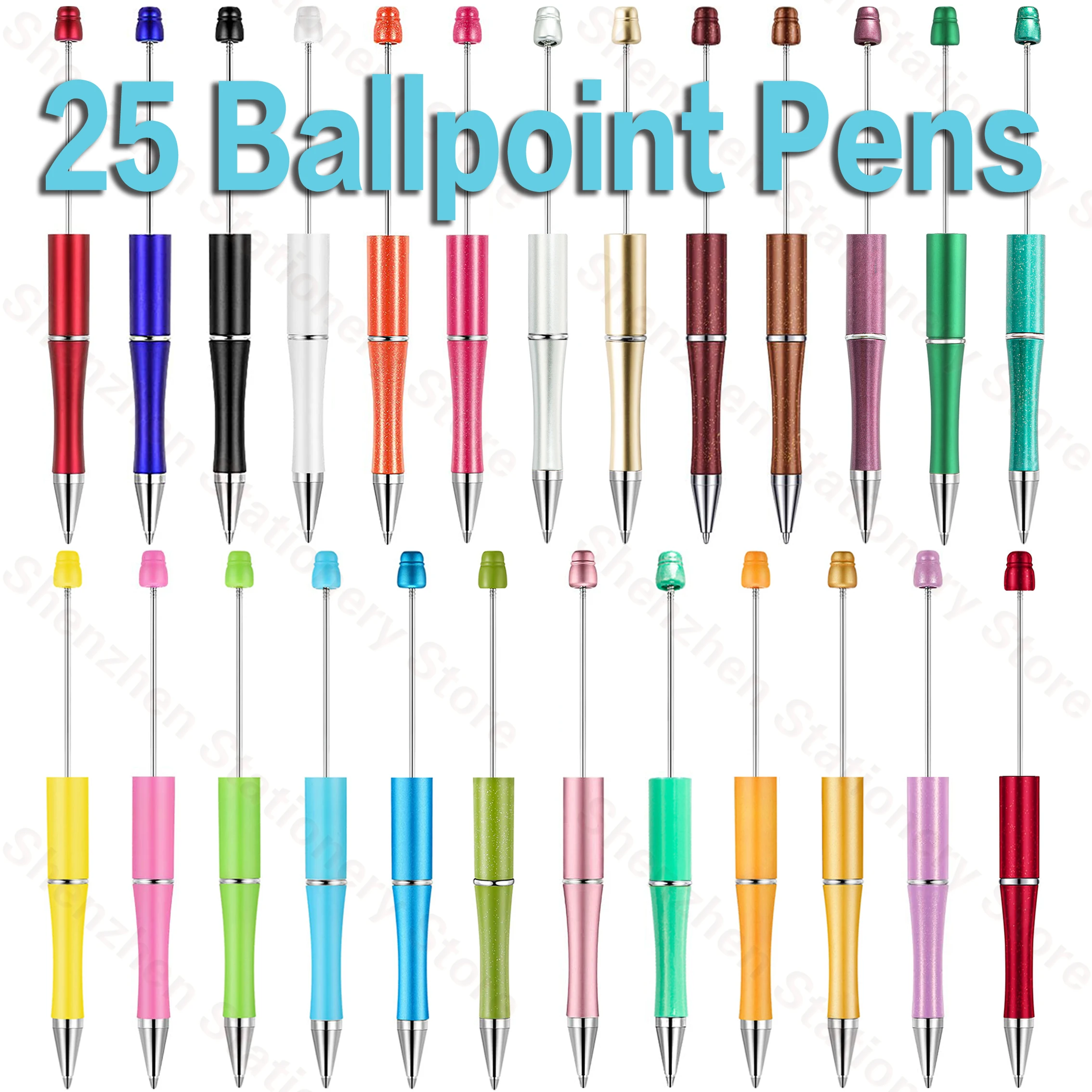 25Pcs Bead Ballpoint Pens Assorted Bead Pens Diy Pens Black Ink Rollerball Pens Office School Supplies