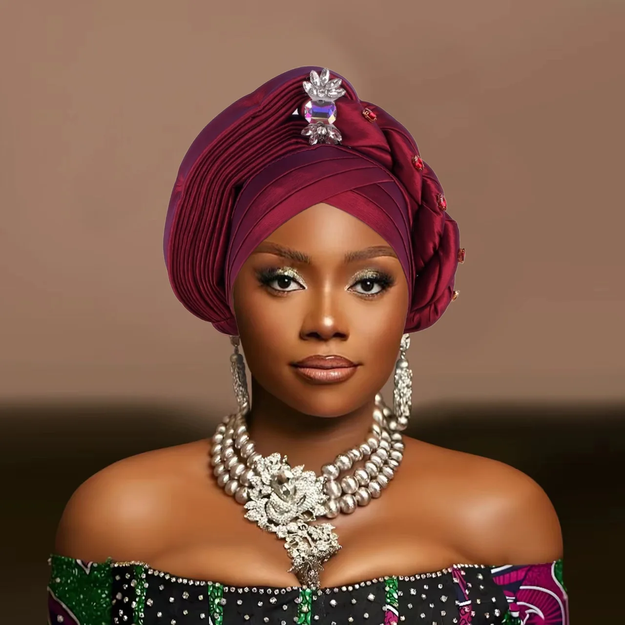 Elegant Braided Turban With Rhinestone Accents African Head Wrap For Women Perfect For Weddings & Party  Nigeria Autogele