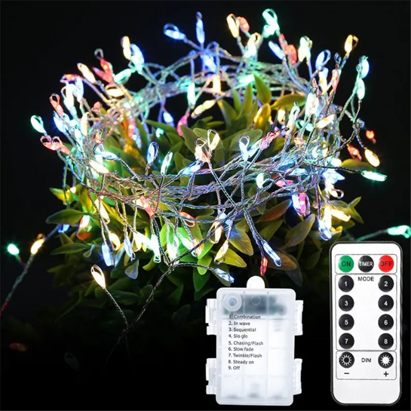 

2M 200 LED Copper Wire Firecracker Light String Battery Operated Fairy Lights Remote Control Christmas Wedding Party Decortions