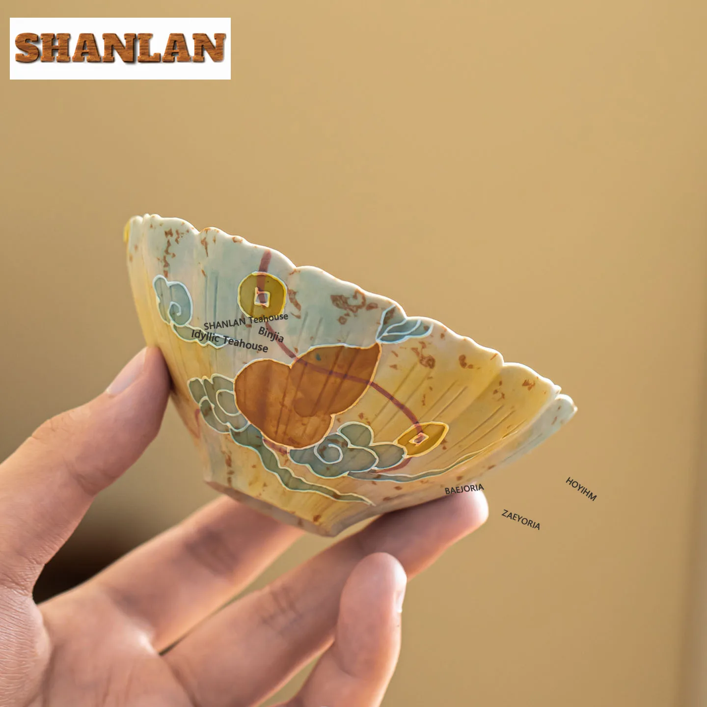 HOYIHM 90ml Caramel Hand-painted Gourd Teacup Antique Tea Bowl Sample Tea Cup Tea-tasting Fragrance Cup Jianzhan Master Cups Cha