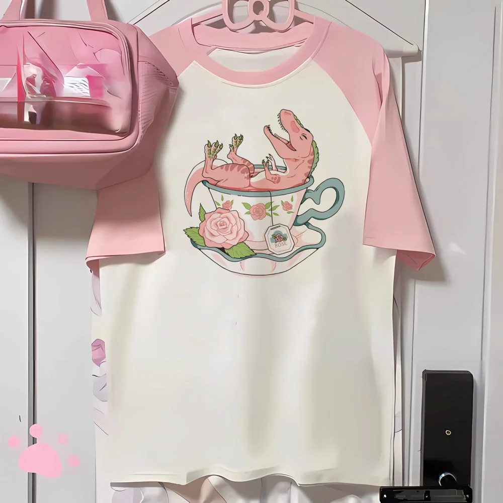 Dinosaurier Top Frauen Sommer schnell trocknen jugendliche T-Shirt Mädchen Harajuku Streetwear Manga Kleidung