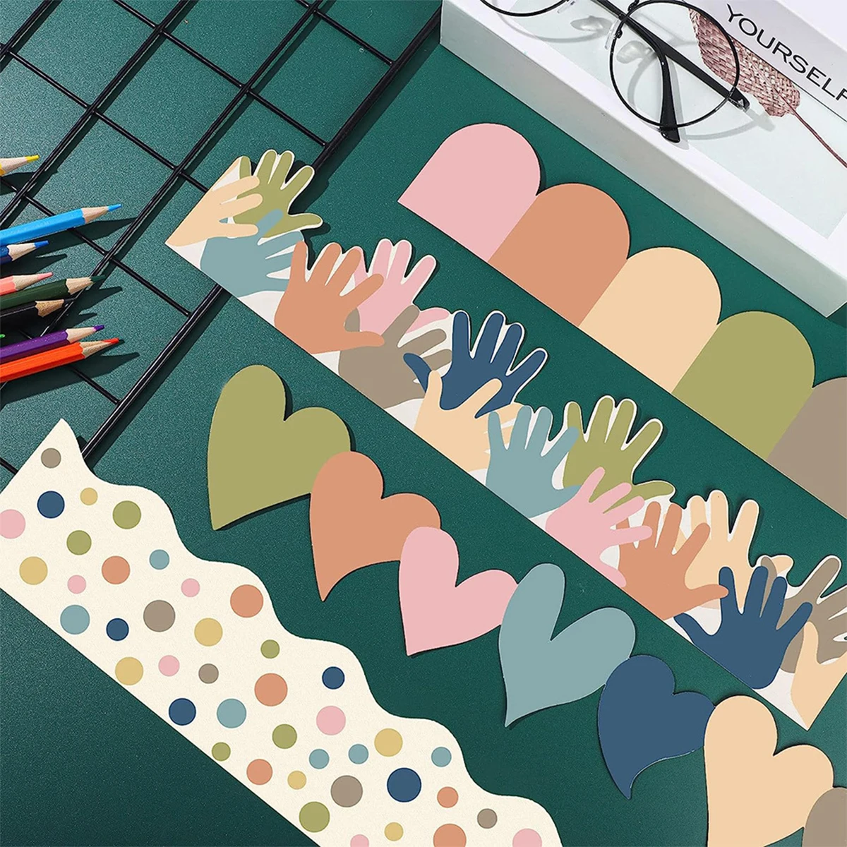 بوهو لوحة الإعلانات الحدود الفصول الدراسية ديكور 80 قطعة الحدود الملونة ديكور لوحات الإعلانات الجدران مكاتب النوافذ الأبواب خزائن