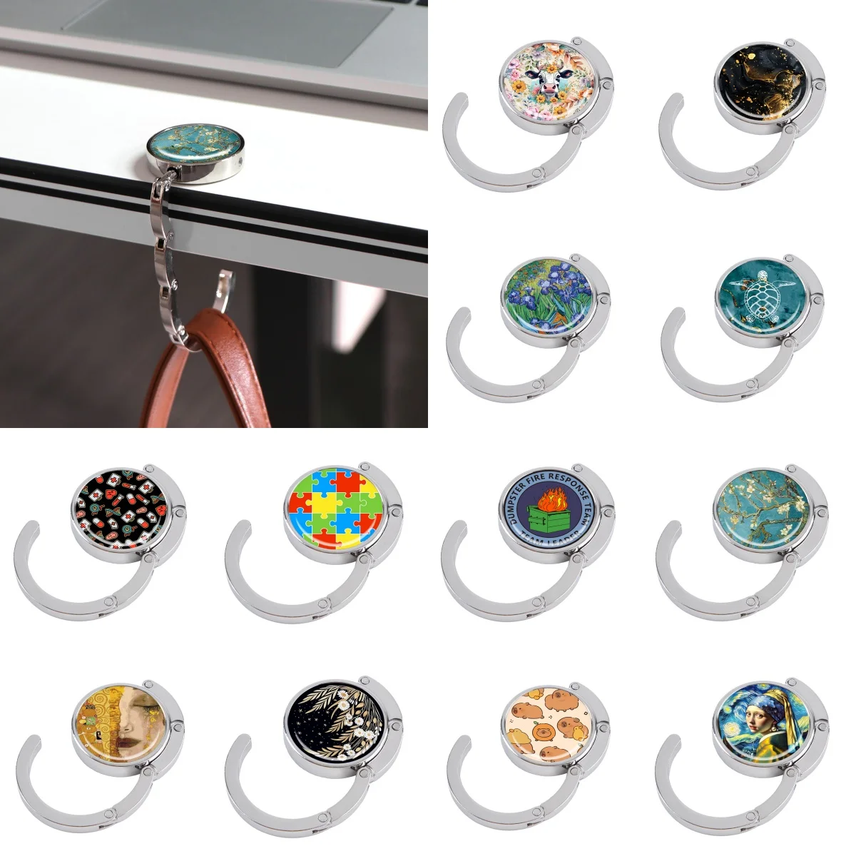 Cute Sea Turtle Handbag Hooks Folding Metal Table Bag Holders Portable Purse Hangers Doctor Nurse Accessories Non-Slip Hooks