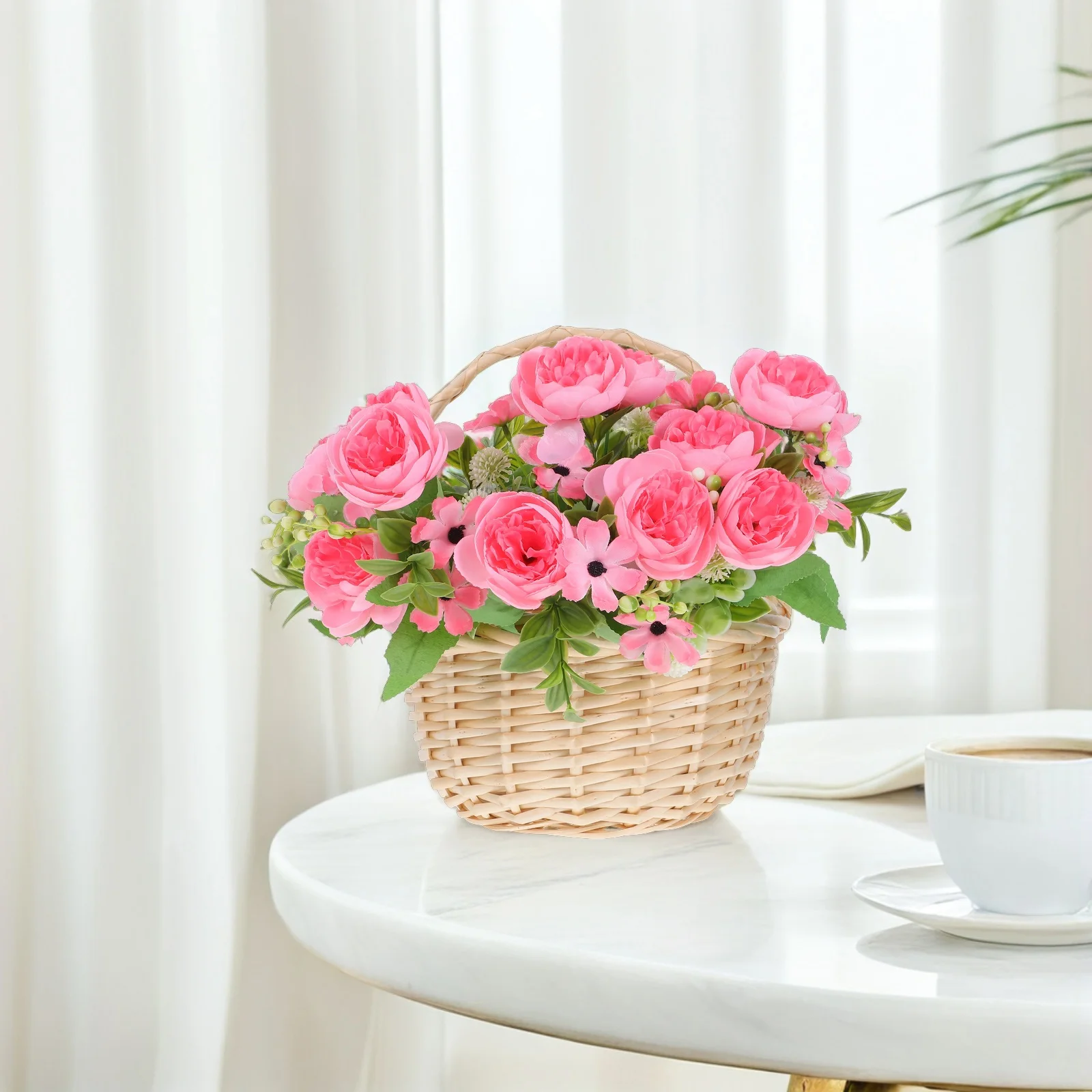 المنسوجة يدويا الروطان الصفصاف سلة أنيقة نزهة تخزين حفل زفاف لصالح سلة للزهور مع مقبض حفل زفاف الحسنات