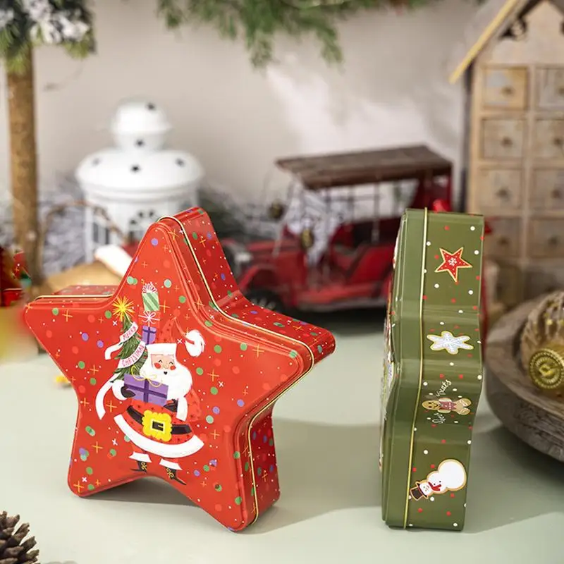 Christmas Cookie Boxes Large Pentagram Biscuit Box Multifunctional Cookie Tin Pans Reusable Food Packaging Containers For