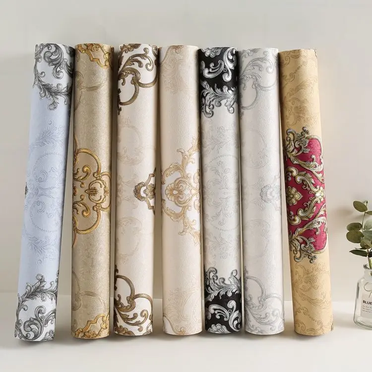 European Style 3D Damask Pearl Powder Non-Woven Wallpaper Roll  Bedroom Living Room Tv Background Wallpaper Beige 0.53m*10m=5.3㎡