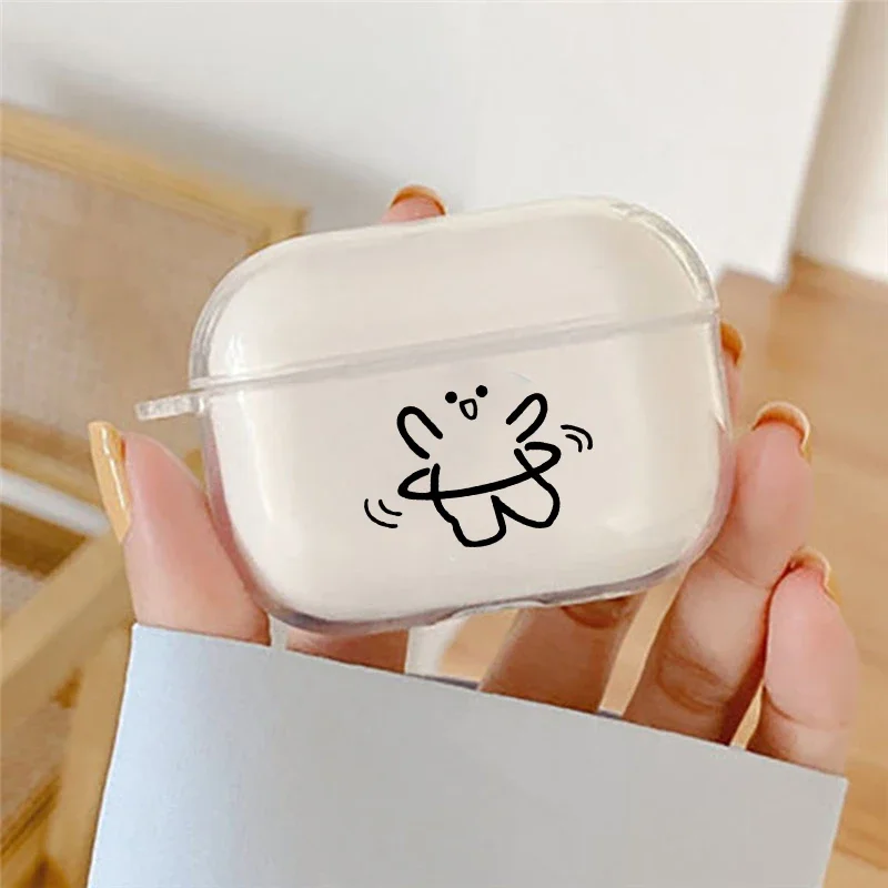 Cute Matchstick Men Earphone Case For Apple AirPods 4 3rd 2 Pro2 Transparent Cover For Airpod 1 3 Protective Clear Shell Fundas