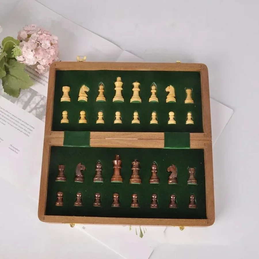 Wooden Magnetic Chess Set Portable Student Competition Board Game Nordic Office Desk Decor Upscale Ornament Gift For Children view 5