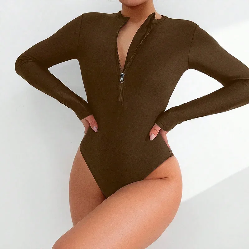 2025 ใหม่คลาสสิกแขนยาวผู้หญิง One Piece ชุดว่ายน้ําแฟชั่นกีฬา Zipper Surf สวมใส่ Lady ชุดว่ายน้ํา Conservative Beachwear