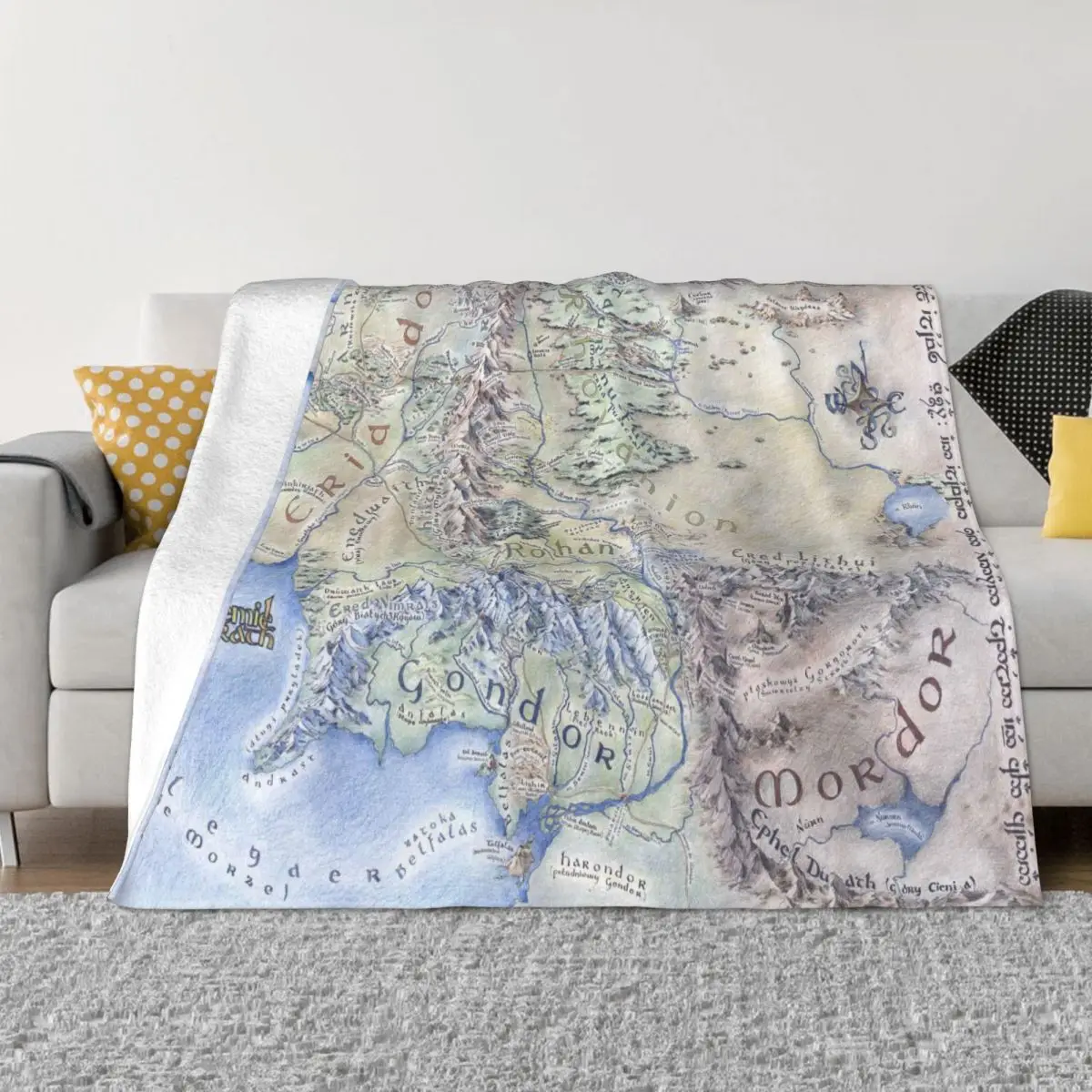 

Middle Earth Map Plaid Blanket Velvet Autumn/Winter Collage Vintage Ultra-Soft Throw Blankets for Home Couch Bedspreads