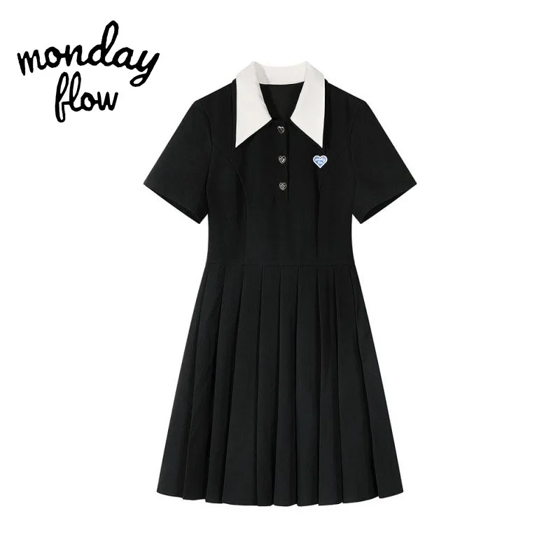 Monday Flow Casual Dress Short-Sleeved One-Piece Pleated Dress Women's Tennis Skirt Sports Suit For Temperament Women Golf Wear