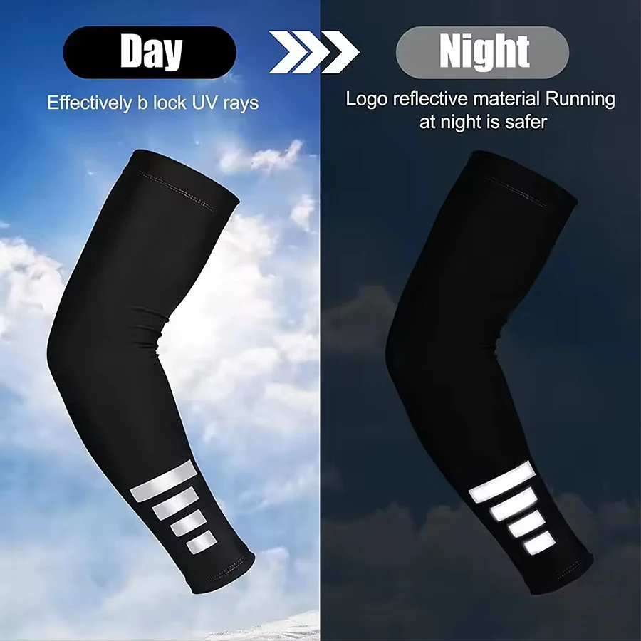 ฤดูร้อนกลางแจ้งป้องกันแสงแดดแขนแขน Quick-drying Breathable Night Running ขี่จักรยานสะท้อนแสงแขนผ้าไหมน้ําแข็ง