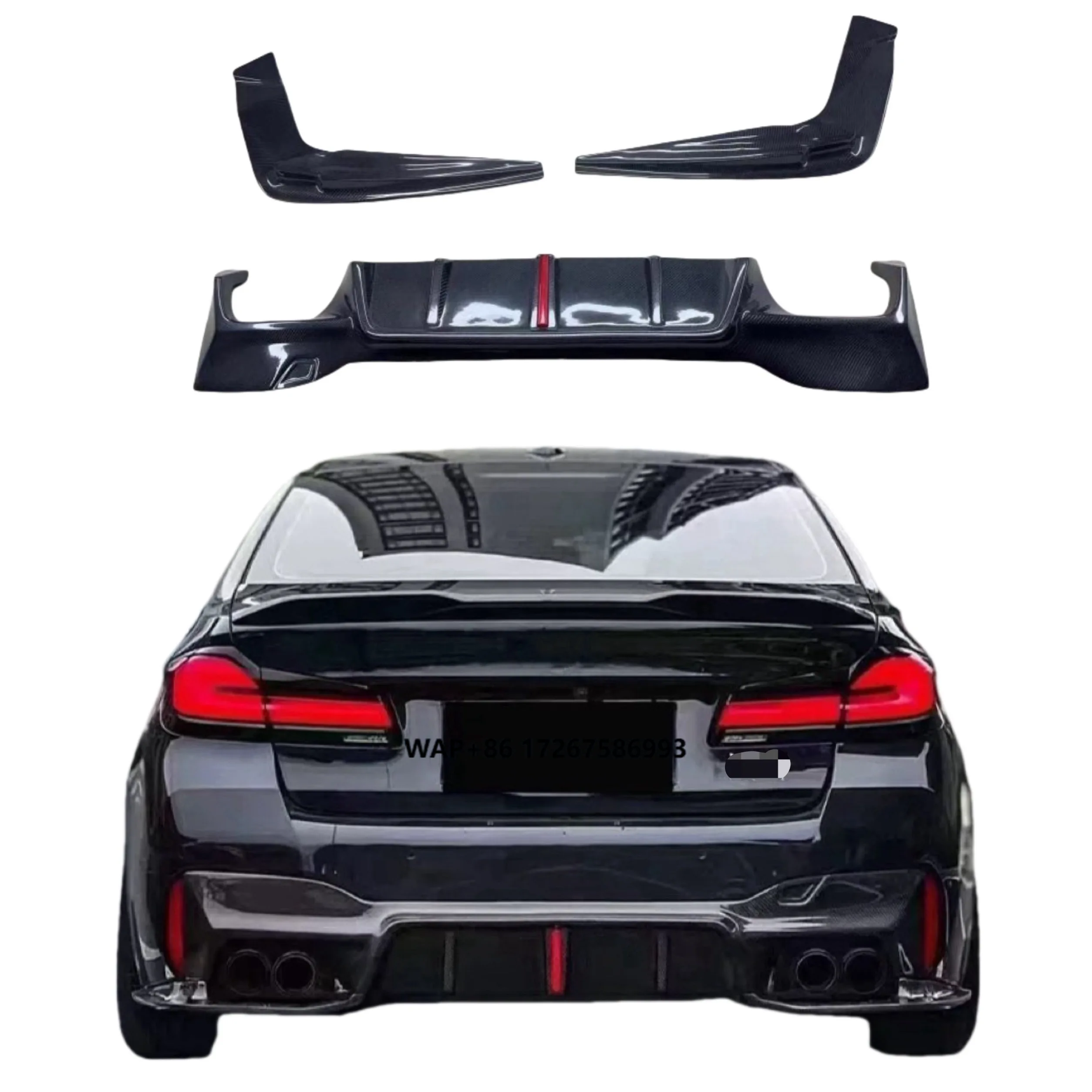 

3D Style Carbon Fiber Rear Diffuser Spoiler Lamp for 5 Series G30 G38 2018-2022 Body Parts Lip Rear