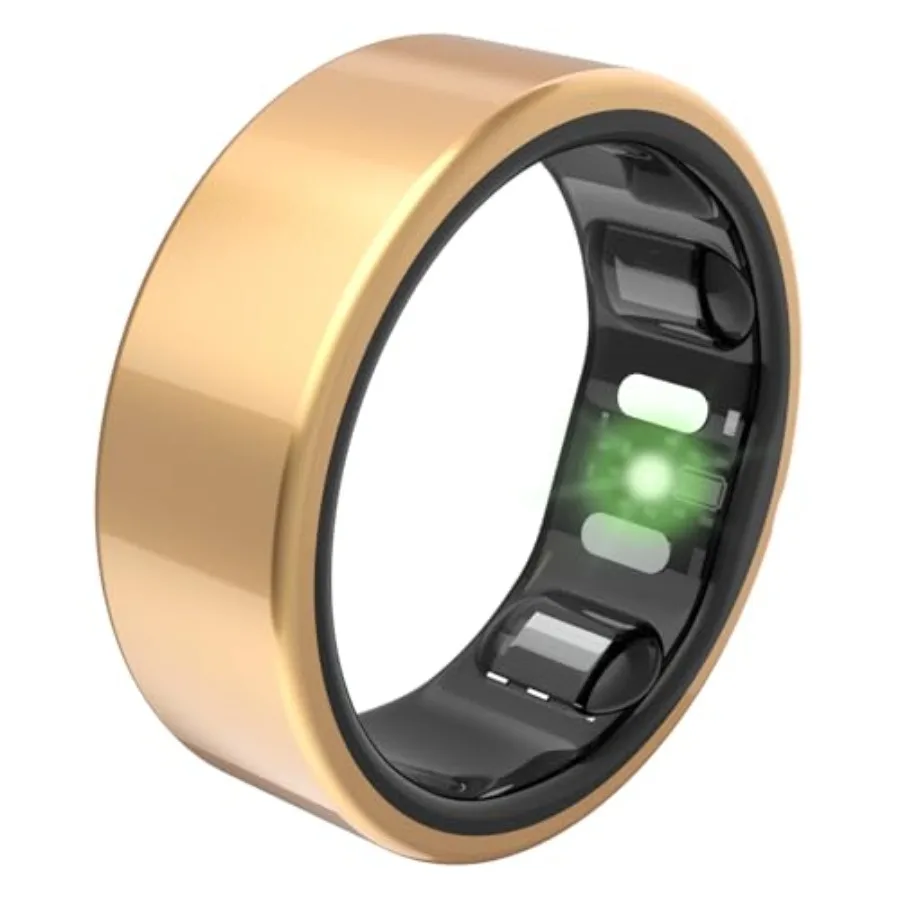 

QRNT Slim Smart Ring Gold Titanium Water-Resistant Slim Fit Tracks Sleep Steps HRV Womens Health No Subscription iOS Android Si