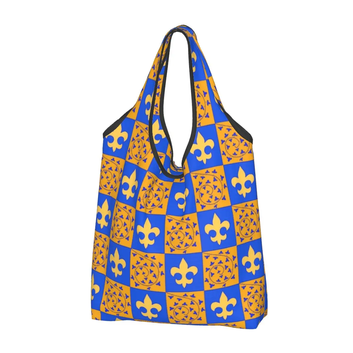 

Fleur De Lis Checkerboard Groceries Shopping Tote Bag Custom Geometric Check Checkered Shopper Shoulder Bag Handbag