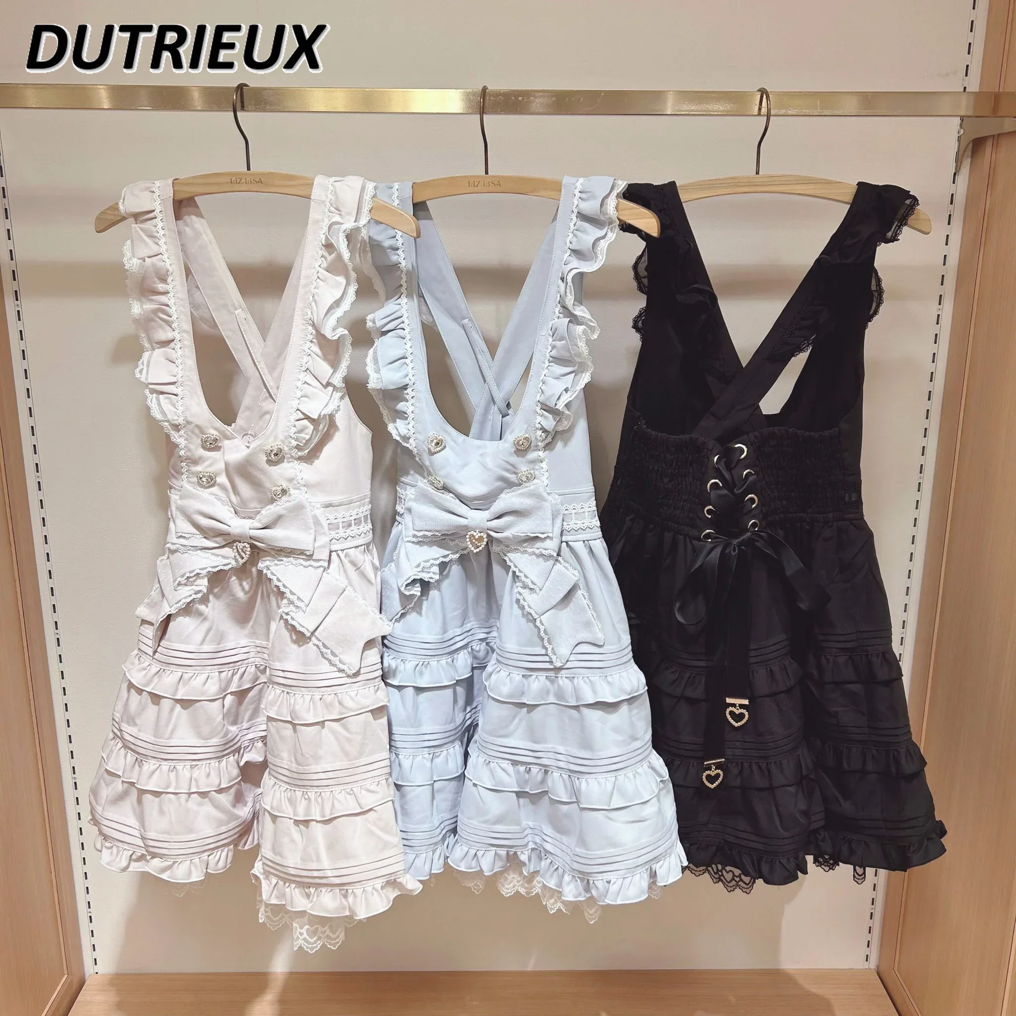 

Japanese Style Sweet and Cute Mass-Produced Vest Cake Short Dress Bow Lolita Cinched Sleeveless Suspender Dresses for Women