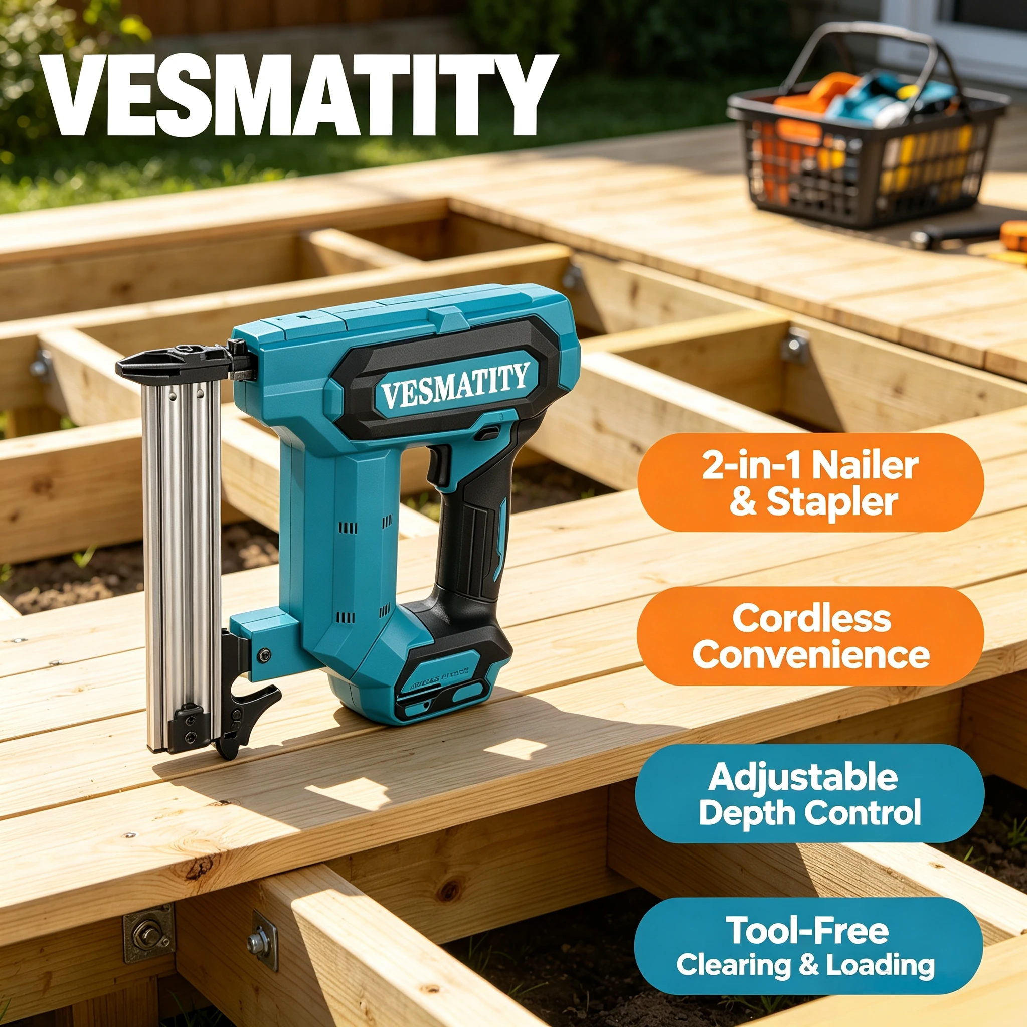 Woodworking Nail Gun - VESMATITY Flooring Nail Gun Cordless 100-Nail