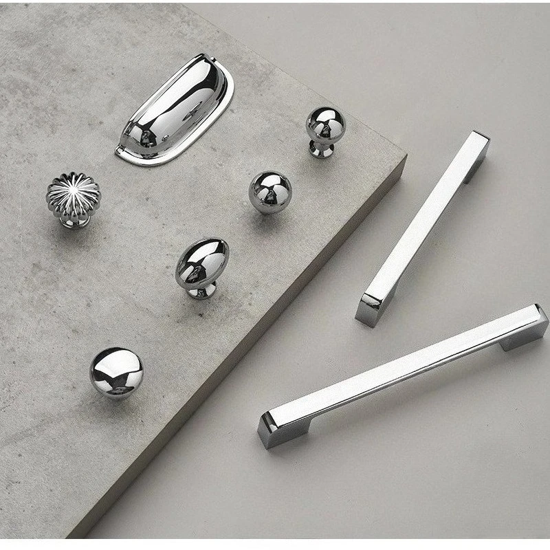 

Cabinet door handle, zinc alloy, bright chrome, single hole, silver spherical pigeon egg single button French pumpkin handle