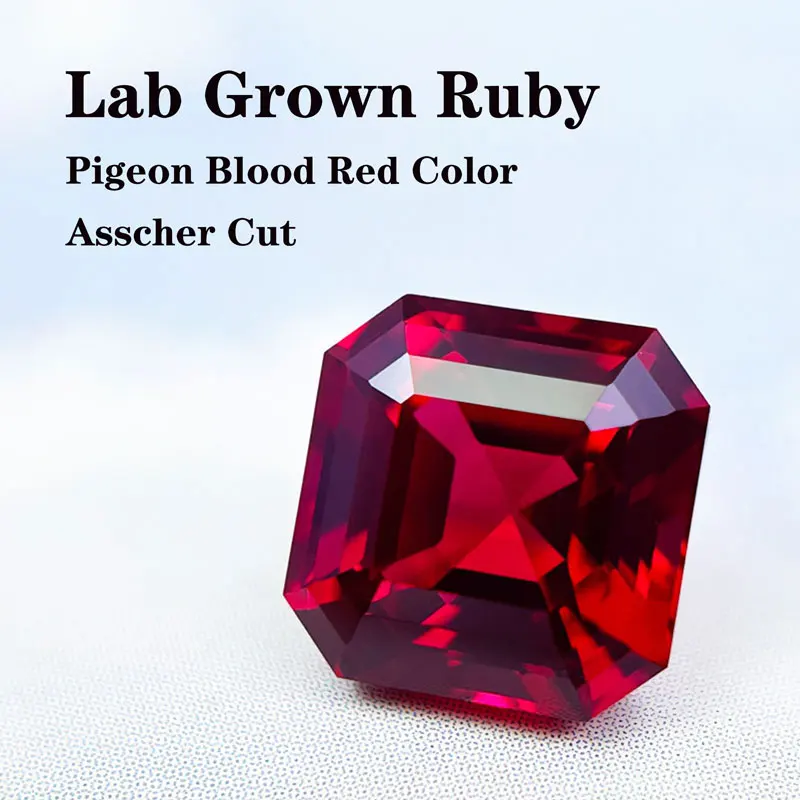 Asscher Cut Square VVS1 Lab Grown Ruby Certified Gemstone Wholesale For Ring Necklace Earring Jewelry Craft