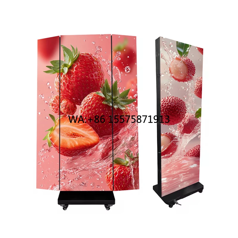 Ultra-Thin Foldable LED Advertising Panels with GOB Coating Led Poster Display Indoor Digital Three-sided Folding Led Wall