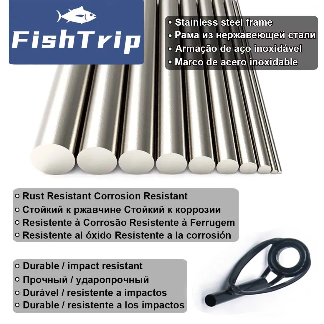 FishTrip Kit di riparazione punta guida canna da pesca Sostituzione punta superiore nera 5-50 pezzi Riparazione edifici con anello in ceramica con struttura in acciaio inossidabile