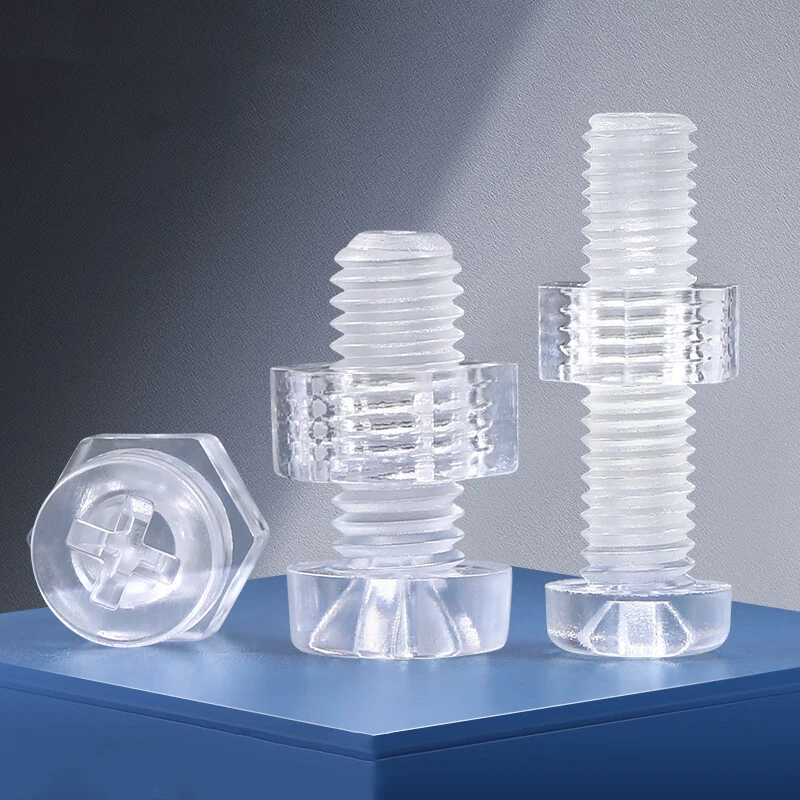 200Sets Clear Acrylic Phillips Pan Head Screw Bolt & Nut Set M3-M6 Transparent Plastic Cross Head Fastener Assortment