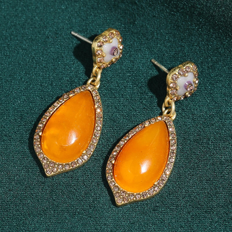 

Vintage Water Droplet Orange Stone Drop Earring Wedding Luxury Elegant Gold Color Pendant Jewelry For Women Christmas 2026 New