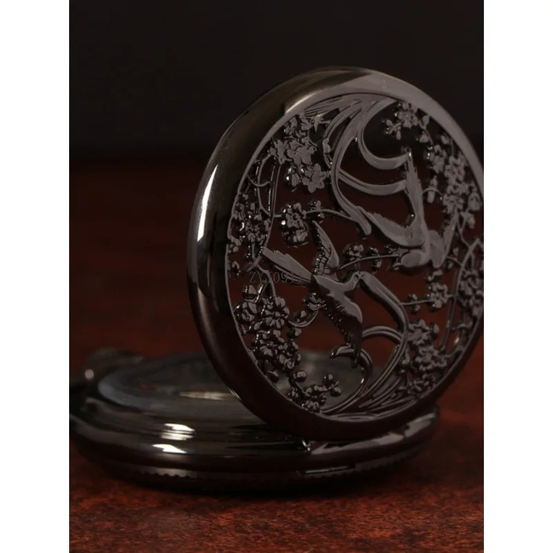 นาฬิกาพกกลอัตโนมัติเต็มรูปแบบย้อนยุคพลิกโลหะกลวงสร้อยคอนักเรียนจี้นาฬิกา