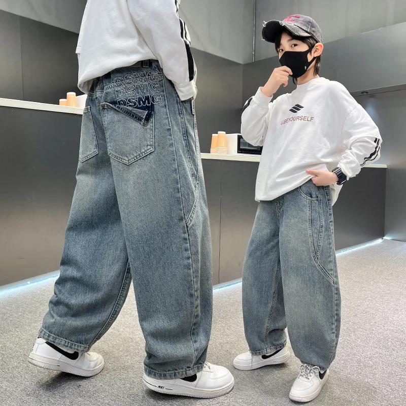 

Baby Boys Jeans With Pockets Design Teen Boy Denim Teenage Spring Autumn Long Trousers Toddler Deep Blue Jeans Toddler Age 4-14Y