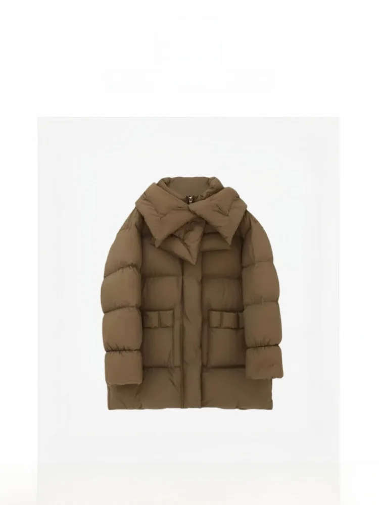 

down Jaet Coat with Scarf Clean Fit Loose Sle 90% down Ultra ort Length Warmth for Women Winter New Arrival